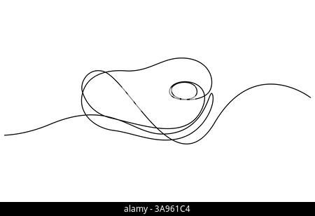 Una linea che disegna le icone del cibo a base di bistecca di manzo, una linea continua di carne di vitello, maiale, manzo, una linea di bistecca di manzo grigliata. Bistecca alla griglia Illustrazione Vettoriale