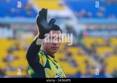 Città del Messico, Messico. 29 marzo 2025. Luis Malagón numero 1 di gesti americani durante la partita del 13 ° turno del torneo Liga MX Clausura 2025 allo stadio Ciudad de los Deportes. L'America sconfigge Tigres 3-0. Il 29 marzo 2025 a città del Messico, Messico. (Foto di Carlos Santiago/ Eyepix Group/Sipa USA) credito: SIPA USA/Alamy Live News Foto Stock