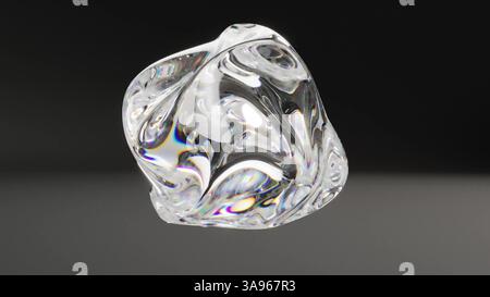 Sfera di vetro o sfera in processo di trasformazione della deformazione su rendering 3d nero bg Foto Stock