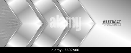 Ampio sfondo astratto di lusso con linee triangolari argentate, frecce e ombre. Moderno banner metallizzato con angoli. Geometrico futuristico Illustrazione Vettoriale