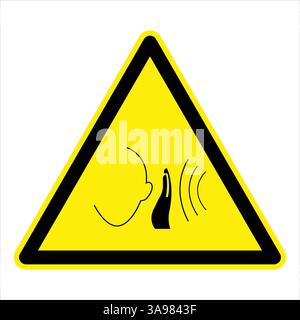 Segnale di avvertimento giallo e nero che indica l'allarme acustico e l'icona dell'orecchio, per promuovere la sicurezza e la consapevolezza. Illustrazione Vettoriale