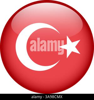 Bandiera della Turchia, pulsante rotondo icona lucida Illustrazione Vettoriale