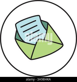 Doodle aprire busta con l'icona della lettera disegnata a mano con una linea sottile Illustrazione Vettoriale