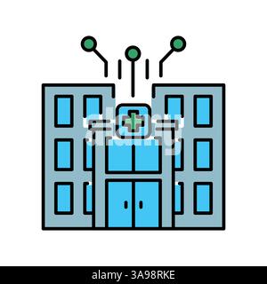 Ottimizzazione AI dell'icona della linea nera del lavoro ospedaliero per progetti digitali e di stampa. Icone di pulizia minime per applicazioni e siti Web. Icone semplici e moderne per U Illustrazione Vettoriale