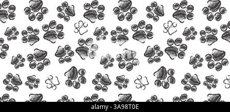 Sfondo monocromatico cucciolo senza cuciture. Illustrazione vettoriale dell'impronta animale per la decorazione veterinaria Illustrazione Vettoriale