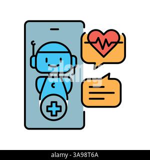 Icona della linea nera AI Virtual Medical Assistant per progetti digitali e di stampa. Icone di pulizia minime per applicazioni e siti Web. Icone semplici e moderne per UI UX Illustrazione Vettoriale