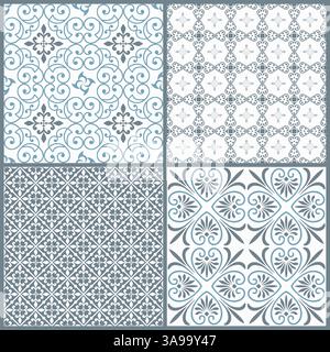 Set di quattro motivi decorativi simmetrici vintage senza cuciture. Vettore Illustrazione Vettoriale
