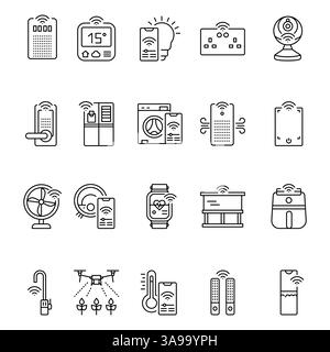 Gadget intelligenti per l'icona della linea nera domestica per progetti digitali e di stampa. Icone di pulizia minime per applicazioni e siti Web. Icone semplici e moderne per UI UX e B. Illustrazione Vettoriale