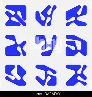 Collezione di brutalismo nero, forme geometriche astratte. Set di punti circolari collegati al liquido nero. Design moderno per schede, inviti, branding, Illustrazione Vettoriale