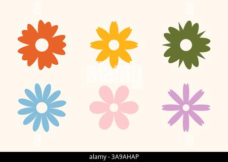 Set di margherite bianche da figure geometriche, collezione di sagome astratte di fiori icone isolate su un semplice set bianco di camomilla Illustrazione Vettoriale