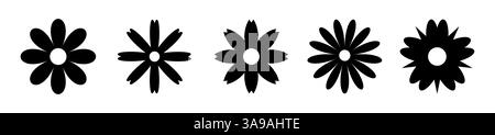set di margherite nere da figure geometriche, collezione di sagome astratte di fiori icone isolate sul bianco Illustrazione Vettoriale