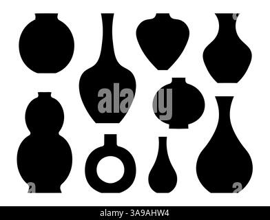 set di vasi. collezione di silhouette di vasi, vari vasi astratti neri Illustrazione Vettoriale