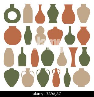 set di vasi. collezione di silhouette di vasi, vari vasi astratti neri Illustrazione Vettoriale