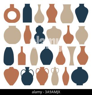 set di vasi. collezione di silhouette di vasi, vari vasi astratti neri Illustrazione Vettoriale