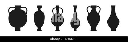 set di vasi. collezione di silhouette di vasi, vari vasi astratti neri Illustrazione Vettoriale
