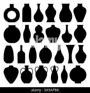 set di vasi. collezione di silhouette di vasi, vari vasi astratti neri Illustrazione Vettoriale
