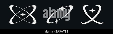 Raccolta di elementi Y2K. Impostare le stelle Y2K. Adesivo geometrico per forme brutali in stile Y2K design grafico set y2k di forme geometriche set di nero Illustrazione Vettoriale