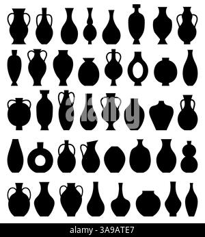 set di vasi. collezione di silhouette di vasi, vari vasi astratti neri Illustrazione Vettoriale