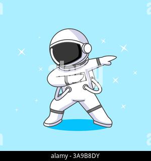 Carino astronauta Dabbing Style Vector Illustration Cartoon Design Illustrazione Vettoriale