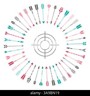 Frecce indiane che volano verso il bersaglio. Illustrazione vettoriale Illustrazione Vettoriale