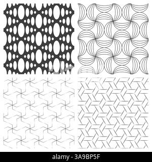 Sfondi semplici con trama e elementi geometrici. Set vettoriale di quattro pattern senza cuciture Illustrazione Vettoriale