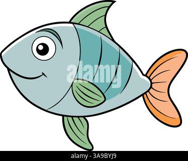 Illustrazione vettoriale di pesci cartoni animati sorridenti. Illustrazione Vettoriale