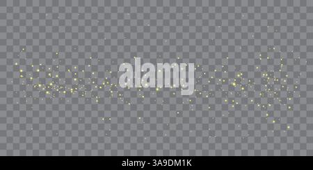 Scintille di polvere vettoriale e stelle gialle del cielo. Il flash risplende con una luce speciale. L'oro risplende l'effetto luminoso natalizio. Particelle di polvere magiche scintillanti. Illustrazione Vettoriale