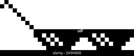 Divertenti occhiali da sole pixelati. Semplice illustrazione lineare degli occhiali Black Pixel Boss a 8 bit. Elemento divertente per l'estate Illustrazione Vettoriale