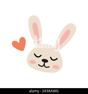 Simpatico coniglio cartoni animati con un cuore in un design allegro per i bambini Illustrazione Vettoriale