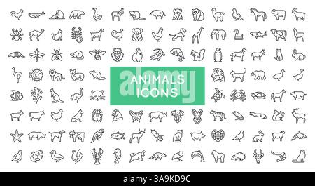 Icone animali impostate Illustrazione Vettoriale