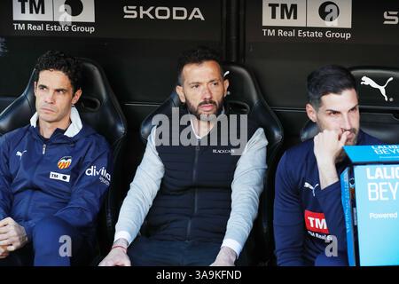 Valencia, Spagna. 30 marzo 2025. Carlos Carberan (Valencia) calcio: Partita spagnola "LaLiga EA Sports" tra Valencia CF 1-0 RCD Mallorca all'Estadio de Mestalla di Valencia, Spagna. Crediti: Mutsu Kawamori/AFLO/Alamy Live News Foto Stock