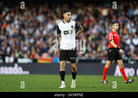 Valencia, Spagna. 30 marzo 2025. Enzo Barrenechea (Valencia) calcio: Partita spagnola "LaLiga EA Sports" tra Valencia CF 1-0 RCD Mallorca all'Estadio de Mestalla di Valencia, Spagna. Crediti: Mutsu Kawamori/AFLO/Alamy Live News Foto Stock