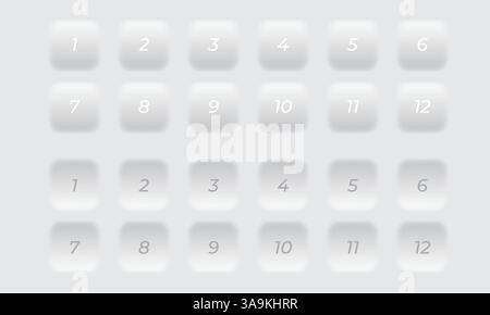 Pulsanti neomorfi bianchi con numeri Illustrazione Vettoriale