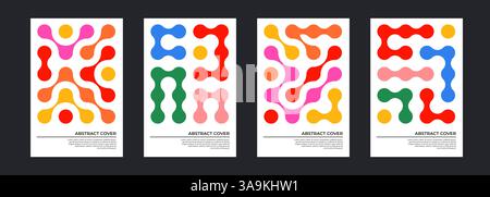 Set di coperture geometriche astratte con design a punti e linee alla moda Illustrazione Vettoriale