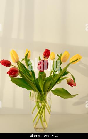 Bouquet di giallo e rosso i tulipani Foto Stock