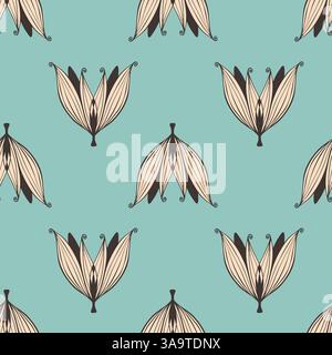 Elegante motivo tessile con gemme di giglio, giglio dipinto a mano o fiori di loto. Su morbido sfondo blu pastello. Illustrazione vettoriale Illustrazione Vettoriale