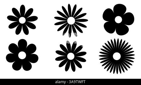 Set di margherite bianche da figure geometriche, collezione di sagome astratte di fiori icone isolate su un semplice set bianco di camomilla Illustrazione Vettoriale