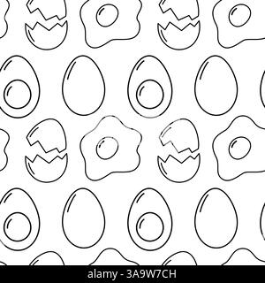 Uova intere fritte a mano libera, semi-sode, uova intere fritte, sfondo culinario senza cuciture. Sfondo per illustrazione vettoriale isolato Menu alimentare tematico carte ricettarie avvolgimento o banner promozionale Web Illustrazione Vettoriale