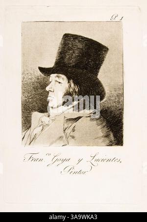 Goya. Autoritratto inciso del pittore e incisore romantico spagnolo Francisco José de Goya y Lucientes (1746-1828). Stampa acquatinta Drypoint, 1799 Foto Stock
