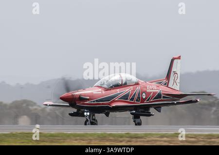 Avalon, Australia. 30 marzo 2025. RAAF Roulettes pronte per il decollo per l'esposizione aerea all'Avalon International Airshow. Avalon International Airshow 2025, Final Day con l'Airforce Roulettes e l'USAF F-22 Raptor in mostra aerea. Credito: SOPA Images Limited/Alamy Live News Foto Stock