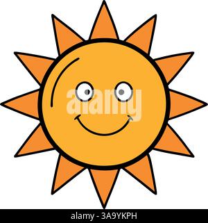 Sole sorridente con illustrazione vettoriale dei raggi. Illustrazione Vettoriale