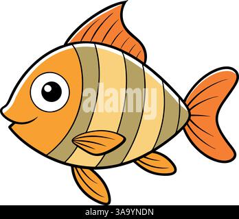 Illustrazione vettoriale del pesce di cartone animato a strisce arancioni. Illustrazione Vettoriale
