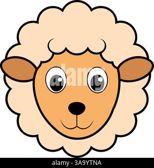 Faccia di pecora con illustrazione vettoriale di lana soffice. Illustrazione Vettoriale