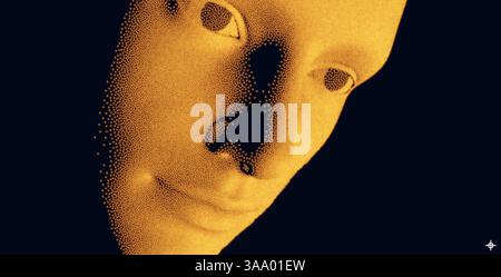 La rete che forma il volto umano dell'intelligenza artificiale. Concetto di tecnologia e robotica. Mascheramento sociale anonimo. Illustrazione del vettore della criminalità informatica e della sicurezza informatica. Illustrazione Vettoriale