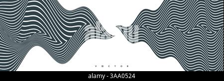 Design in bianco e nero. Pattern con illusione ottica. Sfondo geometrico a strisce. modello vettoriale 3d per brochure, report annuale, rivista, po Illustrazione Vettoriale
