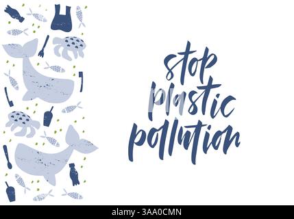 Arrestare il modello di banner inquinamento in plastica Illustrazione Vettoriale