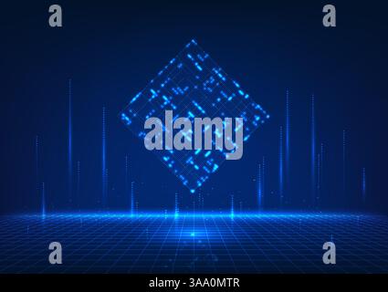Tecnologia quantistica, una scatola di punti, un computer quantistico in grado di elaborare enormi quantità di dati ad alta velocità, sbloccando nuove potenzialità nell'intelligenza artificiale, crittografia Illustrazione Vettoriale