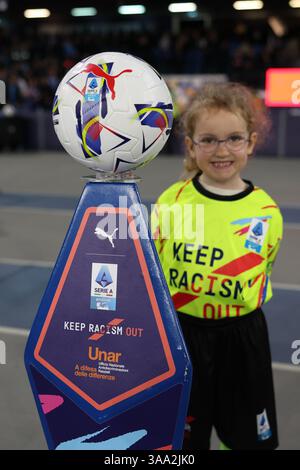 Napoli, Italia. 30 marzo 2025. KeepRacismOut durante la partita di calcio di serie A tra Napoli e Milano allo Stadio Diego Armando Maradona di Napoli - domenica 30 marzo 2025. Sport - calcio . (Foto di Alessandro Garofalo/LaPresse) credito: LaPresse/Alamy Live News Foto Stock