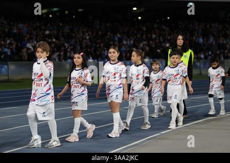 Napoli, Italia. 30 marzo 2025. KeepRacismOut durante la partita di calcio di serie A tra Napoli e Milano allo Stadio Diego Armando Maradona di Napoli - domenica 30 marzo 2025. Sport - calcio . (Foto di Alessandro Garofalo/LaPresse) credito: LaPresse/Alamy Live News Foto Stock