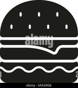 Icona Cheeseburger Fast Food Solid. Gustoso hamburger con simbolo di lattuga e formaggio. Illustrazione del vettore isolato Illustrazione Vettoriale